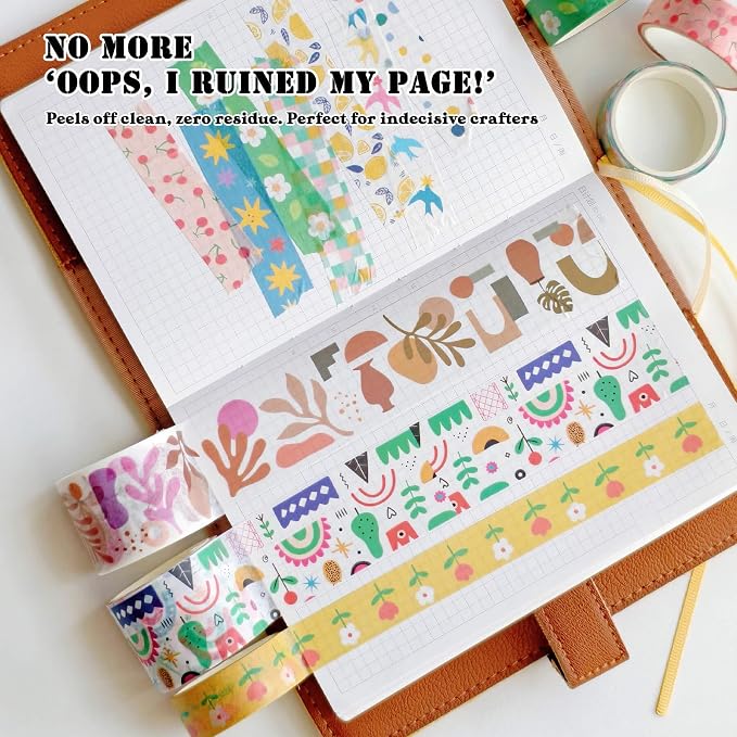 Washi Tape Set (38 Rolls) - Floral Scrapbooking Supplies Kit with Ephemera & Stickers for Junk Journal, Bible Study, Bullet Journaling Craft Projects