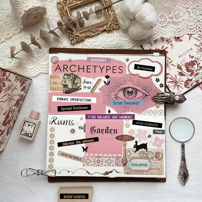 PRSTINCOL 2370 Pcs Word Stickers for Journaling,40 Sheets Quote Stickers Gold Foil Small Talk Stickers for Junk Journal Craft,Scrapbooking Supplies Making