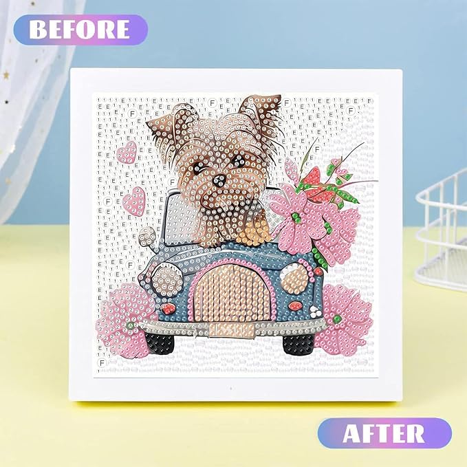 Dog Diamond Art Kit for Kids with Frame - Animal Diamond Painting for Ages 8-12 - Beautiful Gift Package for Home Wall Decor (7x7 inch)
