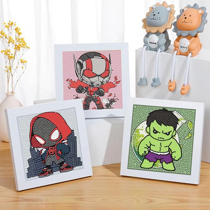 4 Pack Cartoon Diamond Art Kits for Kids, Arts and Crafts for Kids 4-6 | 4 Pack Cartoon Gem Painting Kit, Cute Gem Arts for Kids Ages 4 8 12, DIY Crystal Gem Kits for Gifts 6X6 inch without Frame