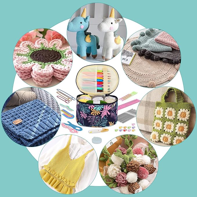 Aeelike Crochet Kit for Beginners Adults, Navy Leaves | Full Crochet Starter Set with Yarn, Ergonomic Crochet Hooks 2.0-6.0 mm, Lace Crochet Hooks, Portable Crochet Set with Case