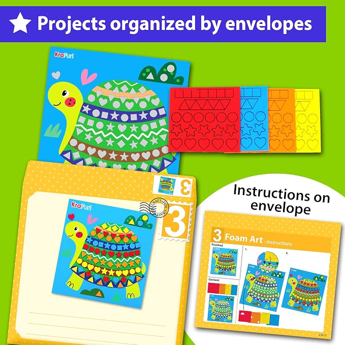 KRAFUN Toddler Beginner Art & Craft Kit Ages 3-5 | 10 Envelopes