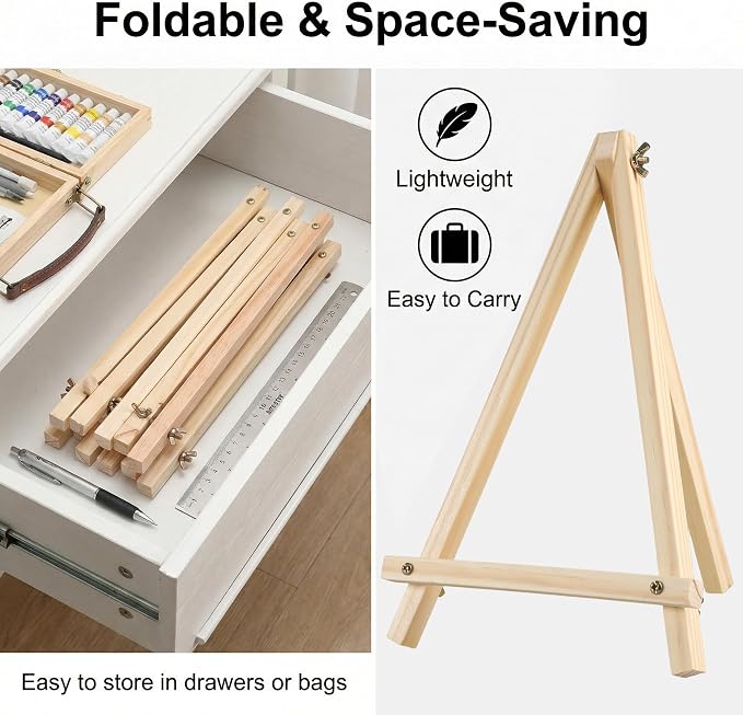 16 Pack Tabletop Wooden Easels, 11.8 in Adjustable Foldable Art Stand | Compact Folding Design, Adjustable Angle, For Kids, Students, Displays, Photos, Crafts And Small Canvas