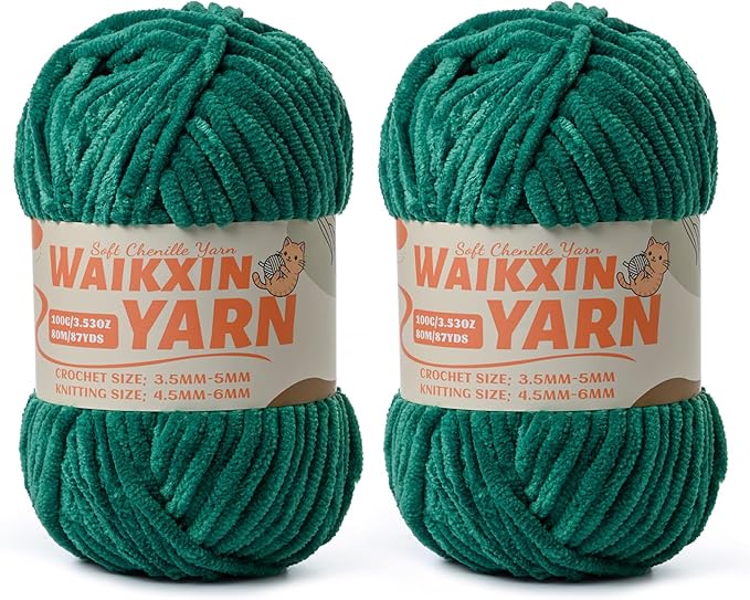 （2 Green） 2 Pack Super Soft Fuzzy Chenille Chunky Yarn for Crocheting, 200g (175yds) Fluffy Velvet Yarn for Hand Knitting Baby Blankets Weaving Craft