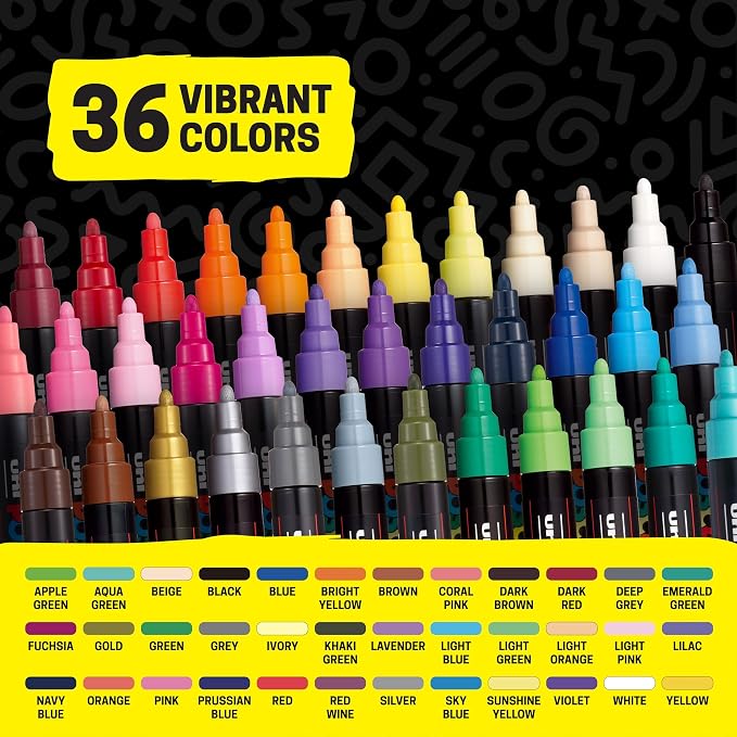POSCA® PC-5M Paint Markers, Medium (1.8-2.5mm), Assorted, 36 Pack & Caddy