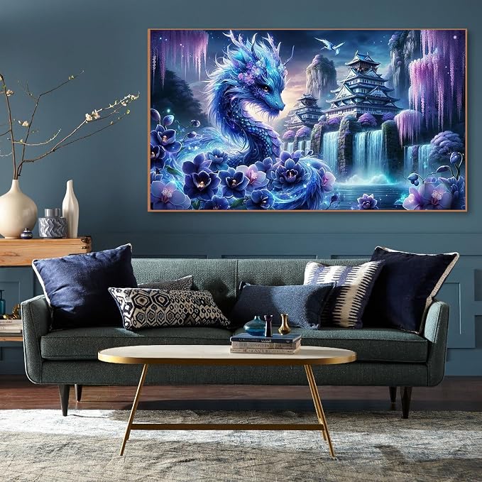mrpwnle Large Diamond Art Kits for Adults Big Dragon Diamond Painting Kits | Large Dragon Diamond Art Painting Kits for Adults Beginners, 5D Round Full Drill Gem Art, Home Decor Gifts 15.7 X 27.5 Inch