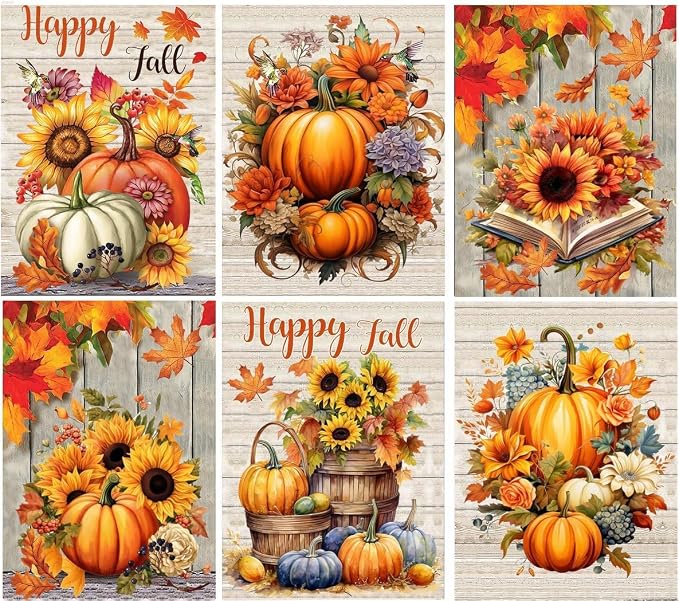 Diamond Art Kits for Adults,6 Pack fall Diamond Painting Kits 12x16inch