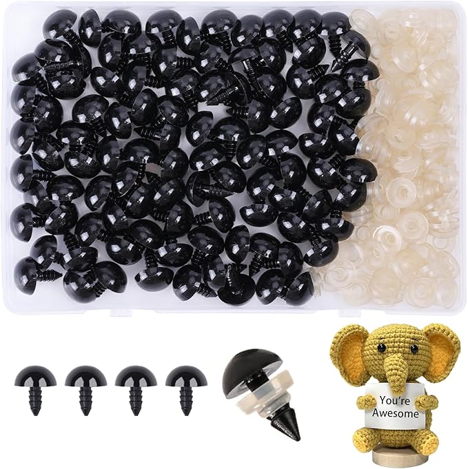 XKDOUS 20mm Safety Eyes, 200pcs Crochet Eyes for Amigurumi | Safety Eyes for Crocheting，Stuffed Animal Doll Eyes for DIY Crafts