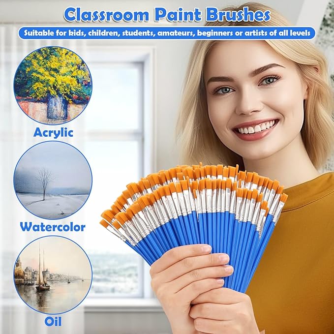 Evatage 126 Pcs Mini Paint Brushes Bulk, Small Flat Tip Paint Brushes | Tiny Disposable Paint Brushes Set for Acrylic, Watercolor, Oil, Crafts, Art Classroom, Canvas, Touch Up, Model, Face Painting