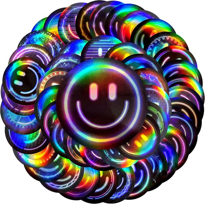 50PCS Smile Neon Stickers, Holographic Stickers