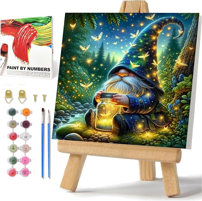 Gnome Paint by Numbers Kit for Adults Beginner, Paint by Numbers 10x10 Inch | Books Framed Paint by Numbers with Easel, Acrylic Painting by Numbers, DIY Arts and Crafts for Gifts or Home Decor