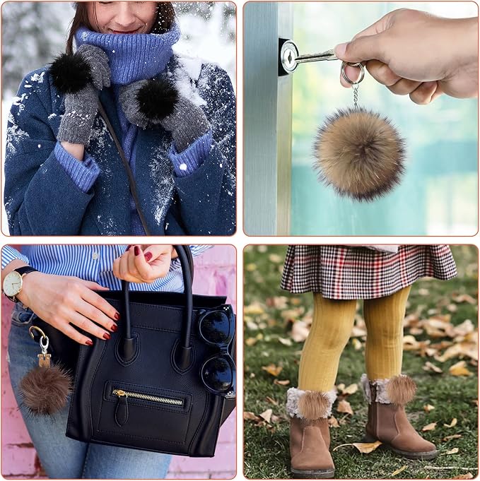 36 Pcs Faux Fur Pom Poms for Hats - 4.5 Inch Soft Pom Pom Fluffy Balls with Elastic Loop for Crafts, Removable Knitting Accessories for Shoes Gloves Bags Scarves Keychain (18 Colors)