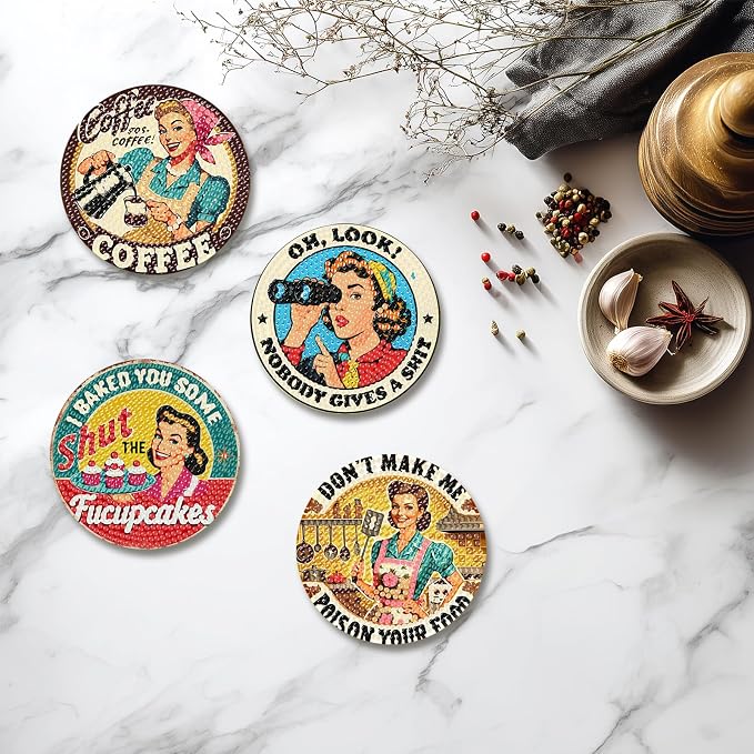 Funny Diamond Art Coasters Kit for Adults, Diamond Painting Coasters 8 Pcs | Diamond Art Coasters Kit for Adults with Holder, Anti-Slip Coasters, 5D Gem Art, DIY Crafts Diamond Dots for Gift or Life