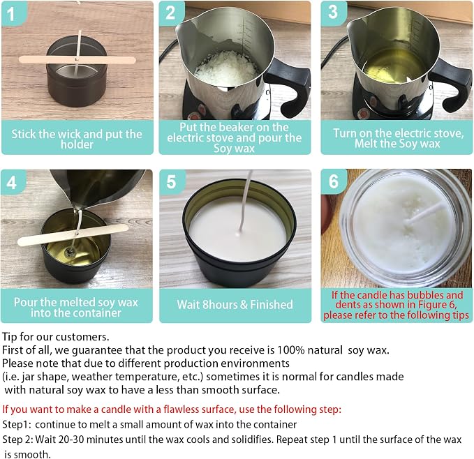 Soy Wax Candle Making Kit Supplies With Wax Melter, Natural Candle Wax For Candle Making, DIY Art&Crafts Kit for Adults,Beginner, Including 10lbs Soy Wax Flakes, Electric Stove,CandleWick,Melting Pot