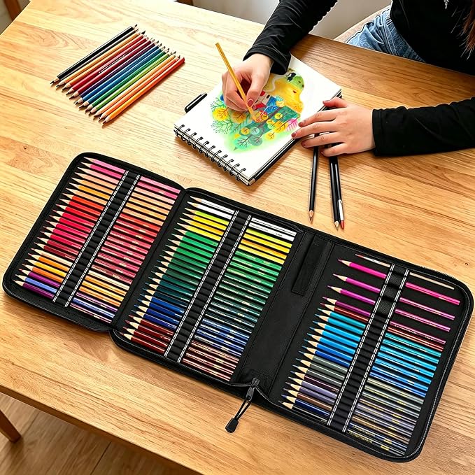 Mifuner 72 Colored Professional Drawing Set with Zipper Pencil Pouch | Portable Travel Colored Pencil Case,Sketching Shading Blending Art Supplies,Gifts for Artists Adults Beginners.
