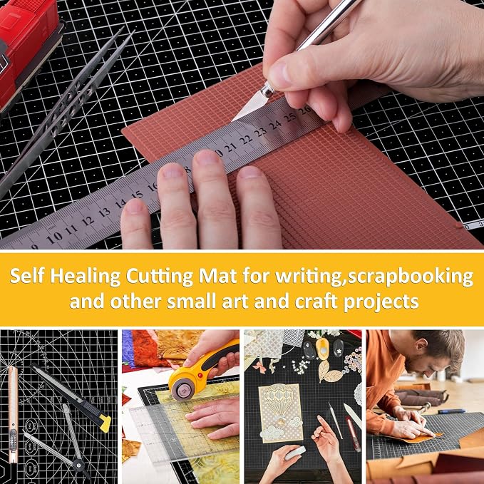 2 Pcs Large Cutting Mat Self Healing,Double Sided,Grid Line And Angles Help To Cut Precisely,Craft Mats for Scrapbooking, Quilting, Sewing and All Arts,Non Slip & Easy Clean ((A3 & A4 Black)