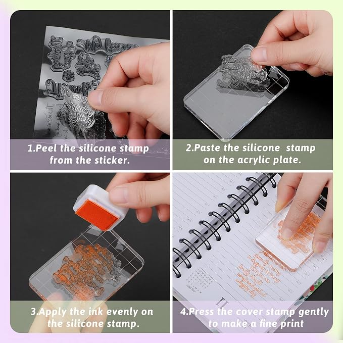 Clear Stamps for Card Making, 4 Sheets Sentiments, 3 Acrylic Blocks | Happy Birthday Rubber Stamps, Grid Line Blocks, DIY Scrapbooking, Journaling, Ink Pad Compatible