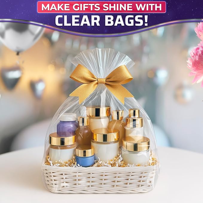 PalaYou 50 Pcs Heat Shrink Wrap Bags, 16 x 24 In, for Gift Baskets | Shrink Wrap Bags Large; Works with Hair Dryer at Medium Temperature; Clear; for Clothing, Cosmetics, Boxes, Bulky Items