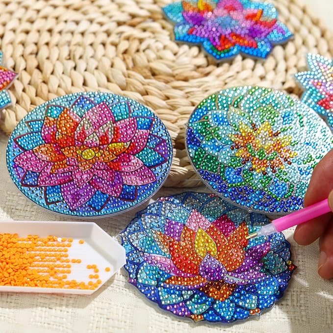Baipisan 8 PCS National Park Diamond Art Coasters Kits, Diamond Painting Coasters with Holder Set of 8, DIY Drink Art Crafts Supplies for Adults Cup Mat House Warming Gifts Non-Slip 3.9inch