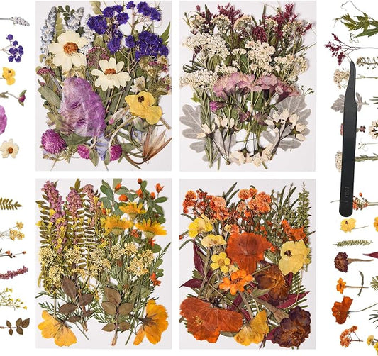 110 PCS Dried Pressed Flowers, Colorful-F | With Twigs for Resin Molds, Real Dry Flower Leaves For Jewelry Making Scrapbooking Crafts DIY Soap Candles Making Nails Décor