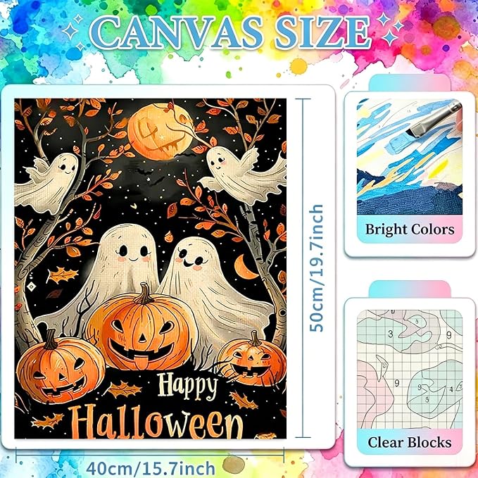 YarnWhimsy Halloween Ghosts Paint by Numbers Kit for Adults 16x20 inch