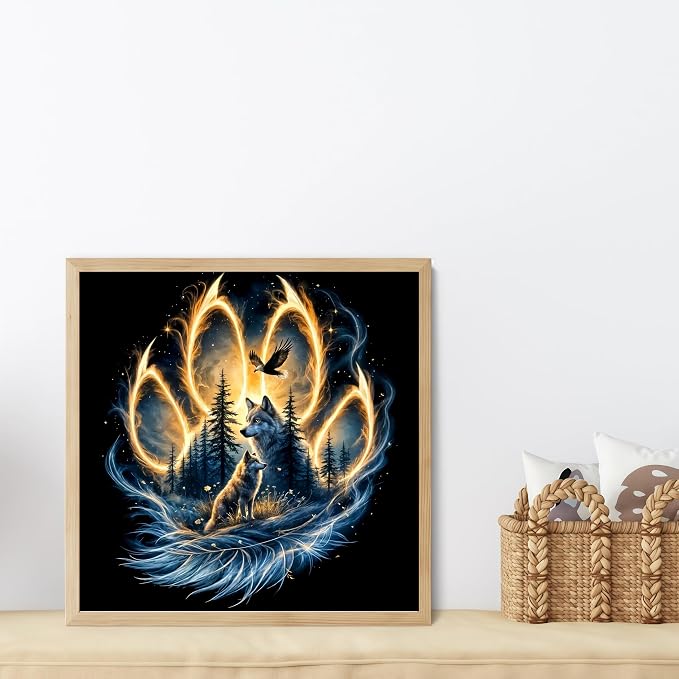 Wolf Diamond Art Kits for Adults, 5D Diamond Painting for Adult Beginners | DIY Full Drill Round Gem Painting Dot Art for Adults, Home Wall Decor 13.78x13.78 Inch