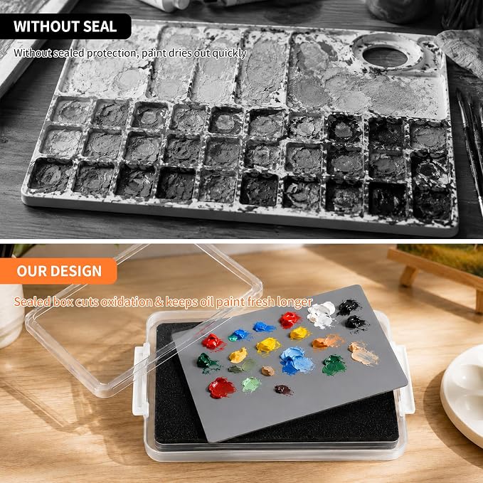 2Pcs 9x12 Inch Neutral Grey Tempered Glass Palette | Airtight Stay Wet Palette Container Scratch-Resistant Color Mixing Palette Glass Artist Palette