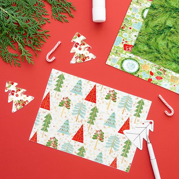 Christmas Pattern Scrapbook Paper, 6 Inch Card Production Supplies, 24 Sheets Single Sided Acid-Free Cardstock Greeting Card, Handmade Gift Journaling Craft Kits (J-style)