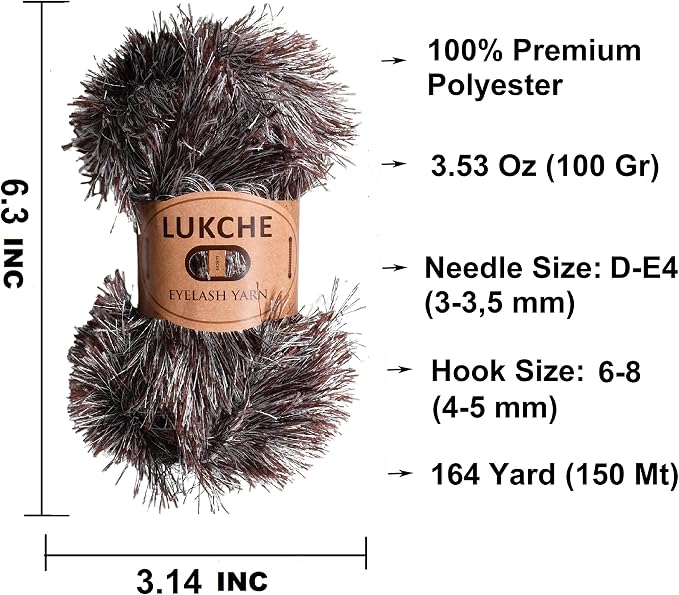 Eyelash Fun Fur Yarn Premium 100% Polyester 164 Yds (150 Mt), 3.53 Oz (100 Gr) Colorful Crochet Yarn Dıy Hand Knitting. (Brown White, 1 Skein)