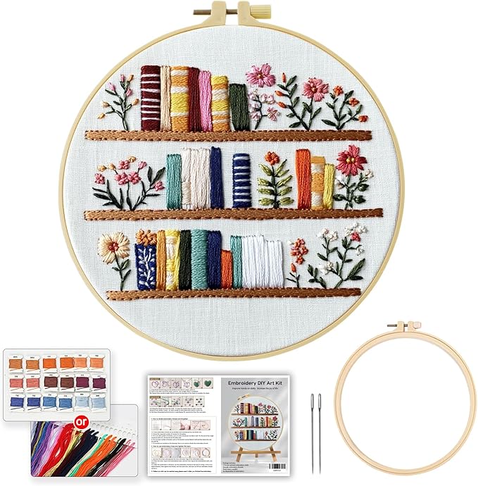 JOZYSH 8'' Flowers Embroidery Kit for Beginners Stamped Books and Flowers Pattern Embroidery Kit Cross Stitch Kit Embroidery Starter Kit with Instructions, Embroidery Hoops for Home Ofiice Decor