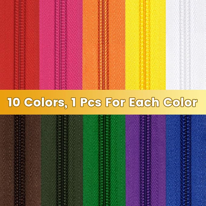 DOITEM 22.2 Yards Zippers 10 Pieces Assorted Colors #5 Nylon Coil Zipper, Sewing Zippers Endless Zips with 40 Pieces Zipper Sliders Zip Heads for DIY Sewing Tailor Craft Supplies