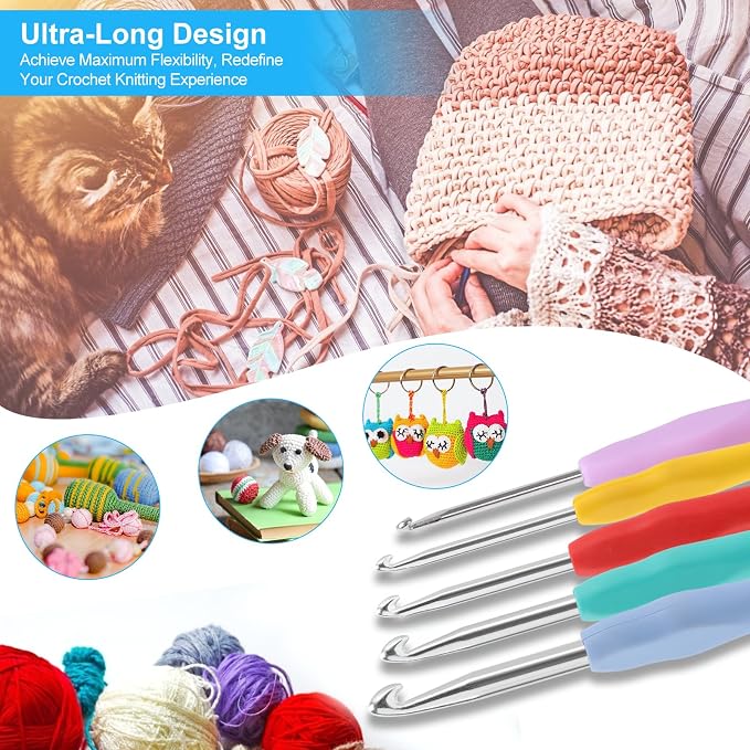 Vodiye 21 Sizes Ergonomic Crochet Hooks Set 0.5–10.0mm with Case, Soft Grip Crochet Needles for Crocheting Comfort