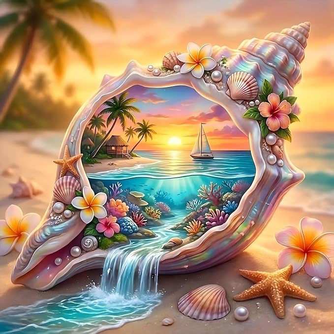 askkqtx Beach Diamond Art Kits for Adults 14x14 Inch