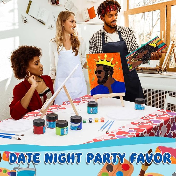 Yeaqee 13 Pcs Sip and Paint Kit for Adults Stretch Canvas Date Night Valentines Painting Kit Supplies Art Painting Set Outline Design Blank Stretch Canvas for Couple Party(Afro King Queen,8x10)