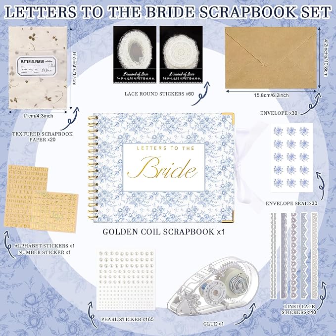 Humyoun Letters to Bride Scrapbook,10.5 X 8.25 Inch,Floral,Blue