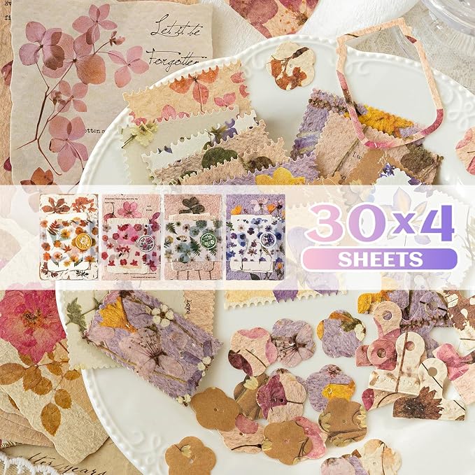 120 Pcs Floral Textured Scrapbook Paper Junk Journal Supplies Stationery