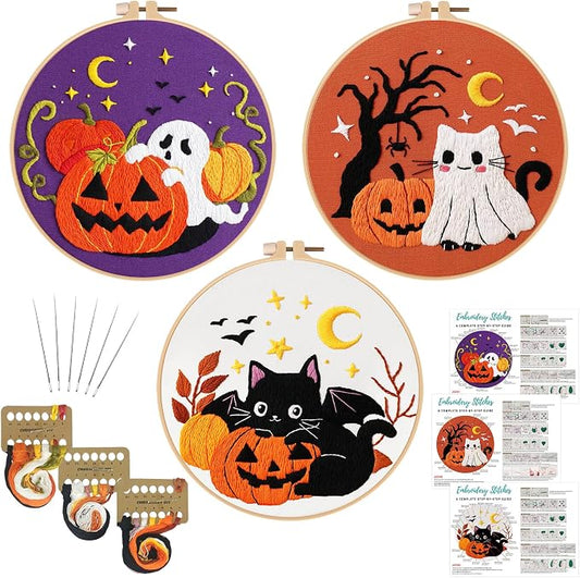 Nuberlic 3 Pack Halloween Embroidery Kit for Beginner Adults