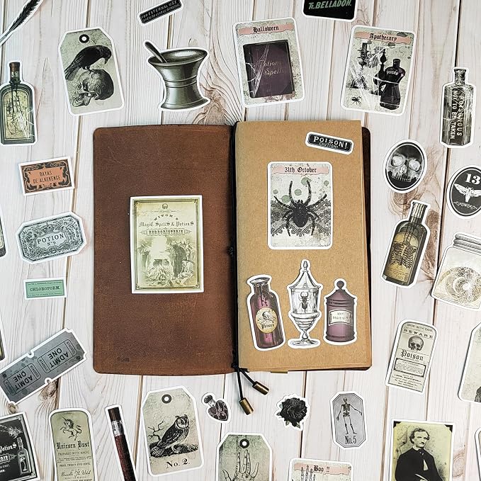 Prstincol 106 Pcs Potion Labels Stickers, Apothecary Sticker Dark Aesthetic Wine Bottle Sticker for Scrapbooking, Wicca Stickers for Junk Journal Bullet Journals DIY Crafts
