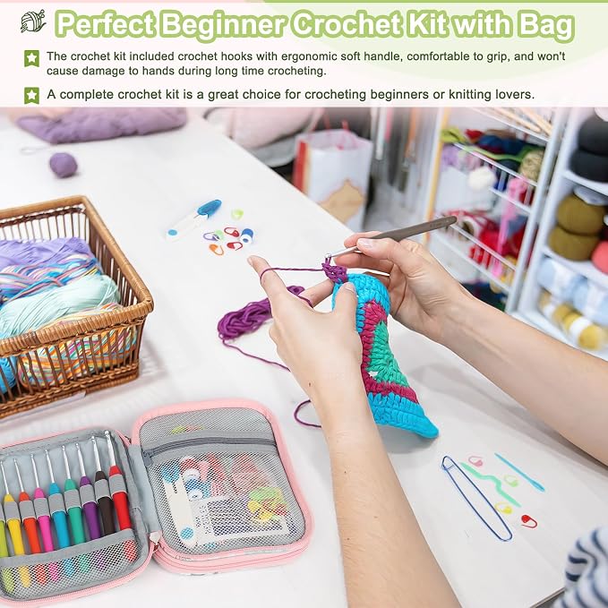 Katech Crochet Hooks Set with Case, 73-Piece Crochet Hooks Kit Knitting Accessories Ergonomic Aluminum Alloy Crochet Hook Colorful Crochet Needles for Making Socks, Gloves, Bag, Hat, Sweaters | Ergonomic for Comfortable Crocheting-Crochet Hooks Kit and...