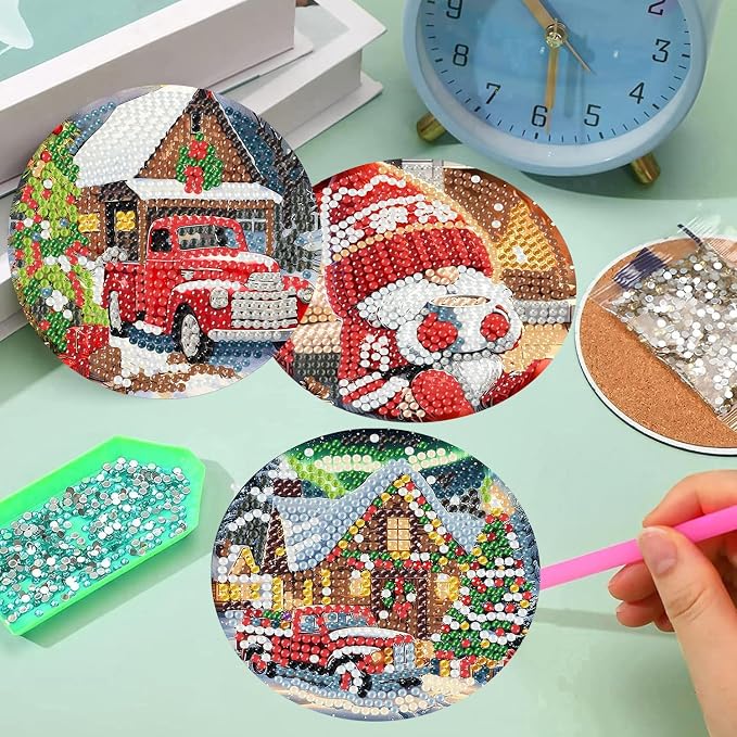 mrpwnle 8 Pcs Diamond Art Coasters Christmas Diamond Painting Coasters