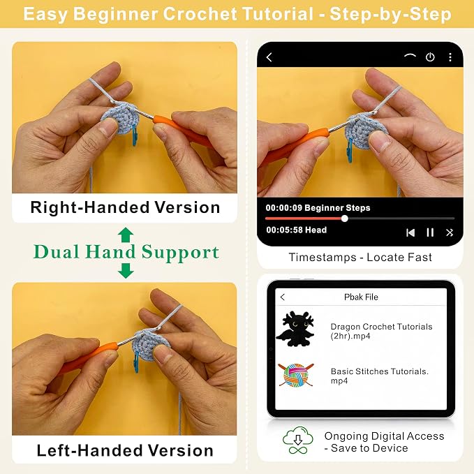 LuNuaFvy Crochet Kit for Beginners, Adults & Kids, Complete Animal Starter Kit to Make 2 Amigurumi Dragons,DIY Gift with Easy-to-Follow Book & Video Tutorial, Soft Yarn, 2 Bags