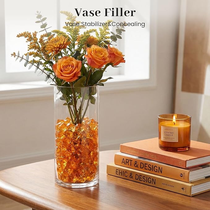 DOMESTAR Orange Fake Ice Rocks, 150 PCS Acrylic Crystal for Vase Fillers
