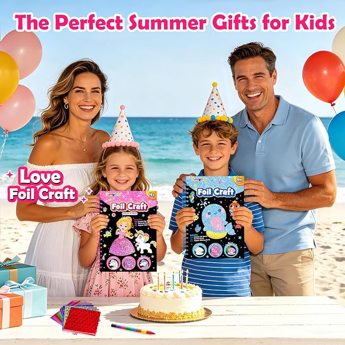 FUNNYB&G Foil Art Craft Kit for Kids, Sparkly Birthday Gift Toy for Girls | No Mess, Kids Ages 4-10 Create Sparkling Artwork, A Creative Gift for Birthdays, Holidays, Travel Activities,Screen-Free Fun