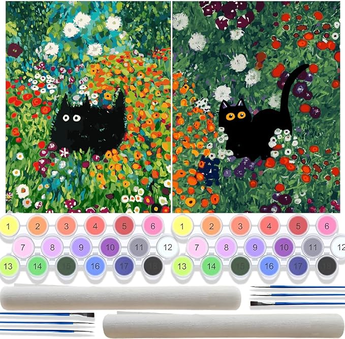 TONGZONGFU 2 Pack Black Cat Paint by Numbers Kit for Adults 12x16 in | Paint by Numbers DIY Acrylic Oil Painting by Number for Adult on Canvas in Wall Art (Without Frame)