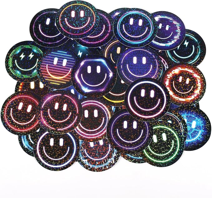50PCS Smile Neon Stickers, Glitter Stickers
