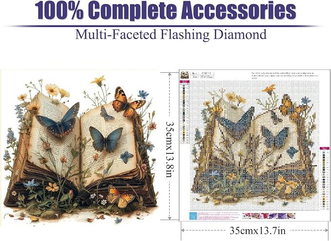 TCDZMYGS Book Diamond Art Kits for Adults,5D Butterfly Diamond Painting Kits for Adults Beginner,DIY Round Full Drill Gem Crystal Art,Adults Paint by Diamonds Dots for Home Wall Decor 13.8x13.8 inch