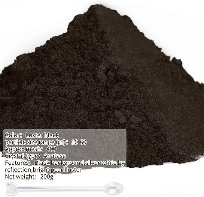 Mica Powder,200g/7.05oz Large Jar,Luster Black Mica Powder Pigment for Epoxy Resin，Lip Gloss，Paint，Dye，Soap Making，Nail Polish,Candle Making,Bath Bombs(Luster Black)