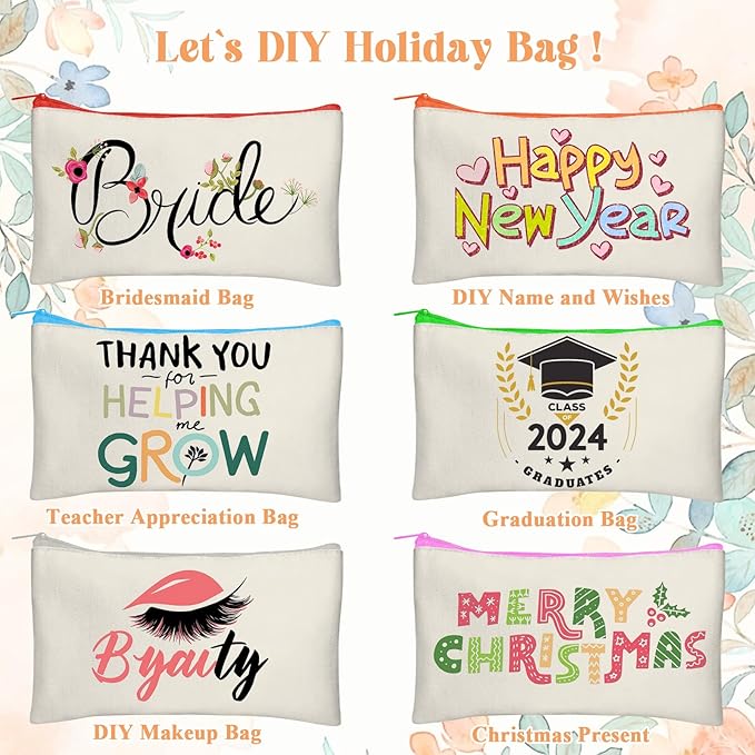 Legigo Blank Canvas Bags Zipper Pouch Makeup Bags Pencil Pouch Bulk | Multi-Purpose, Sturdy Canvas Pouch with Zipper, Cosmetic Travel Toiletry Bag for DIY Crafts, Gifts & Storage, 8.3 x 5 Inch