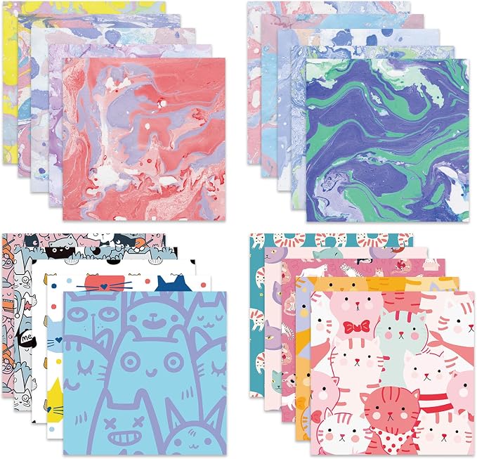 Origami Paper Kit 100 Sheets, 6x6 Inch Double Sided 40 Vivid Colored Paper | 70GSM Colorful Paper,40 Different Pattern Origami Kit,DIY Hand Crafts,Arts Creativity,Easy to Fold,No-Fading.Watercolor Cat