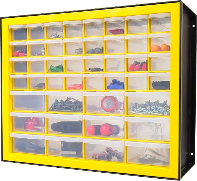 IRIS Plastic Hardware Storage Drawer, 44 Drawer Parts Cabinet - Yellow | Wall-mountable, Stackable, Building Bricks, Screws, Nuts & Bolts, Hardware, Garage Tool Storage